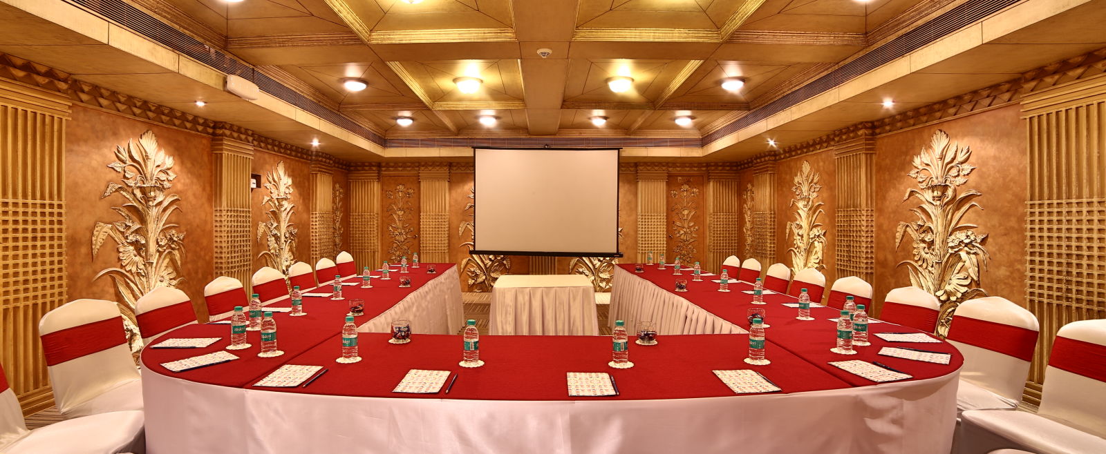 Seating arrangement in Sangam Hall at Sitara Luxury Hotel