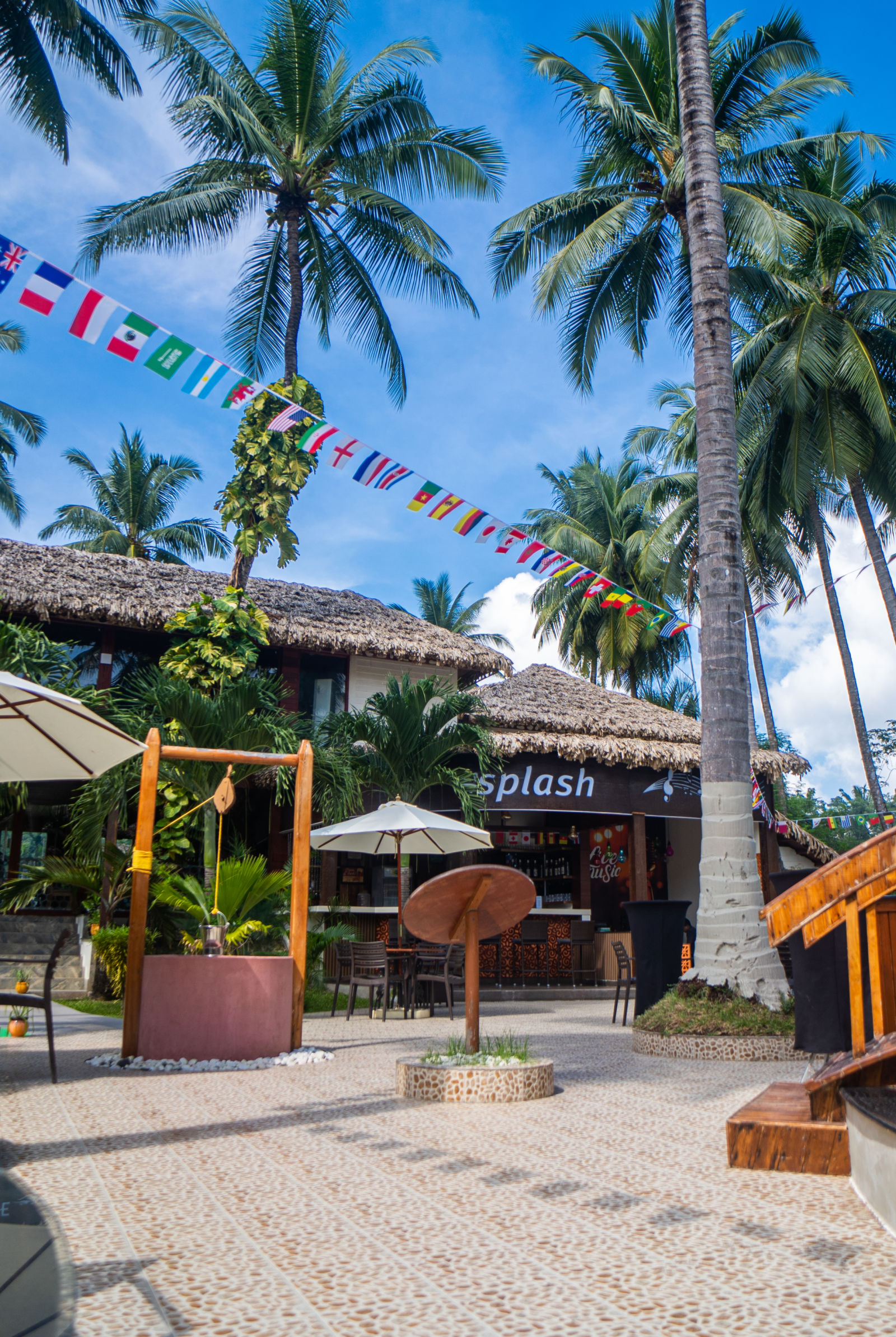 Poolside with coconut and trees at Coral Reef Hotel & Resort