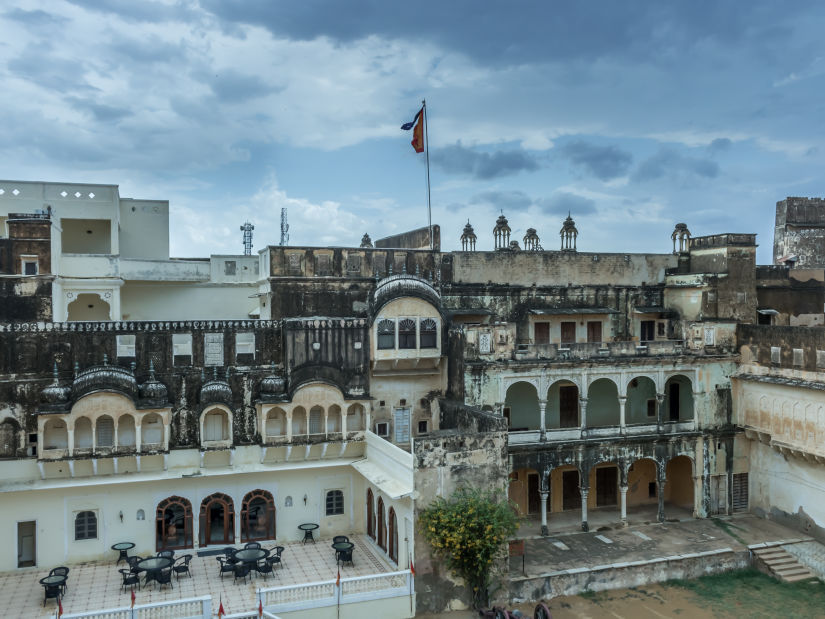 Ariel Facade shot of the hotel front during a rainy day - Hotel Castle Mandawa, Jhunjunu