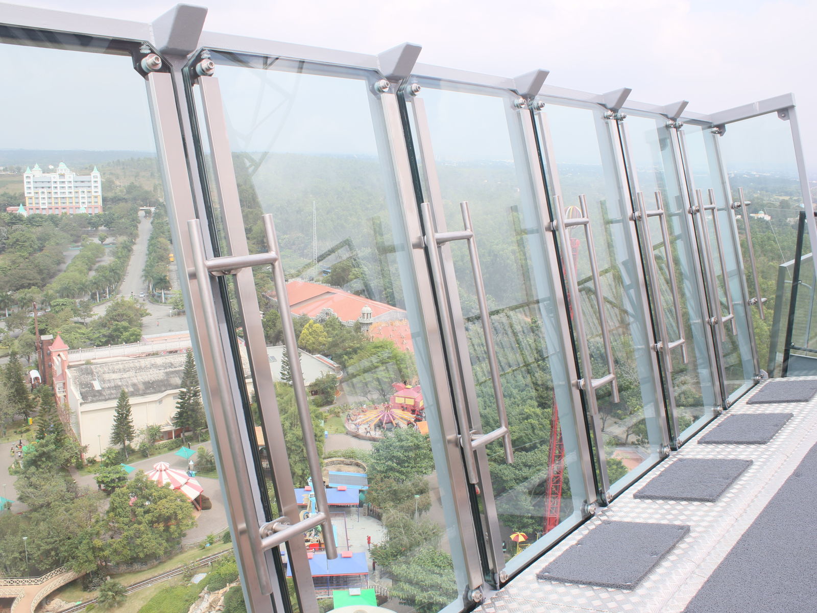 Wonderla Bengaluru Park - view of a glass barricade with metal flooring