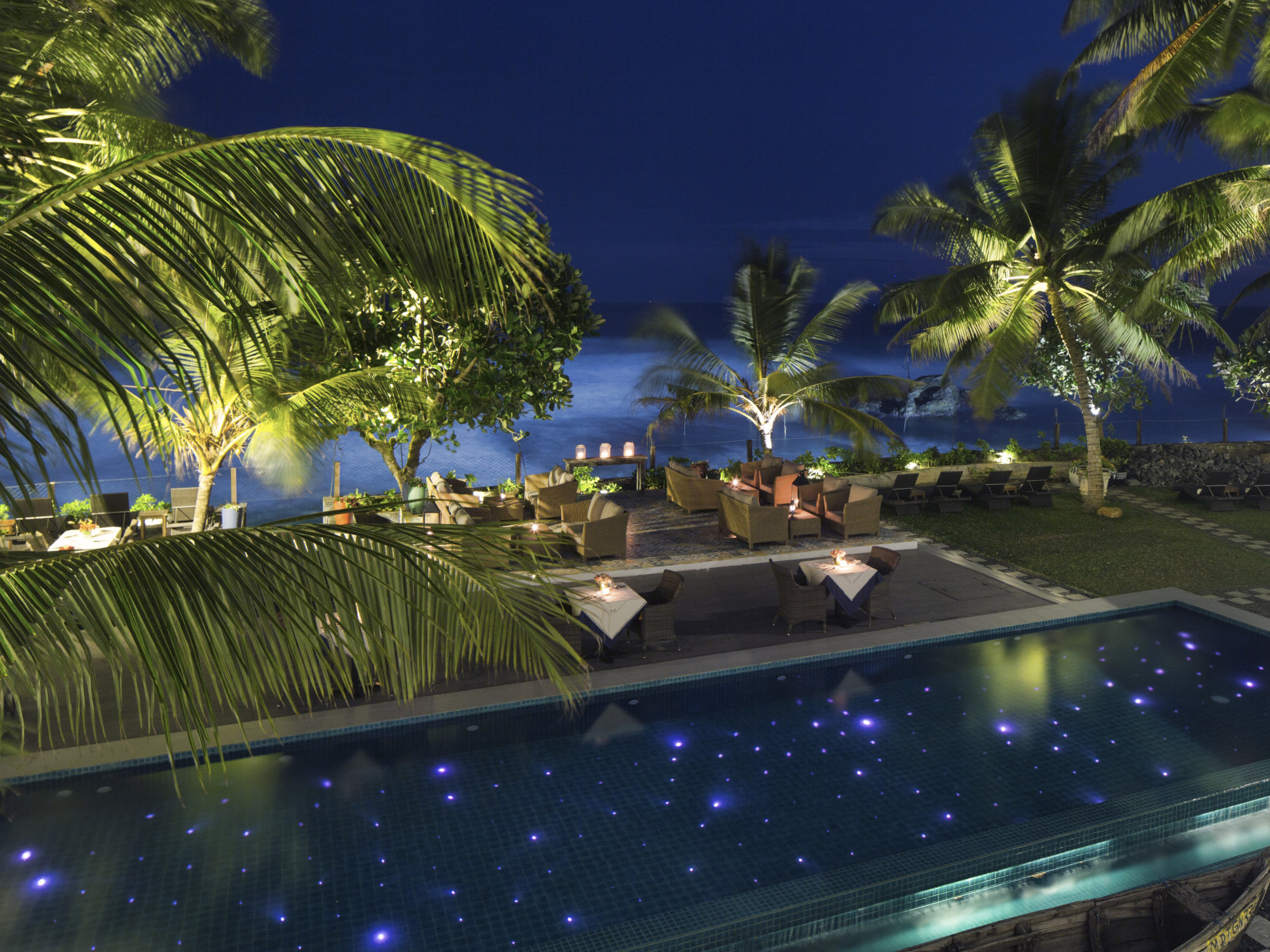 pool at OTP hotel in Galle at night