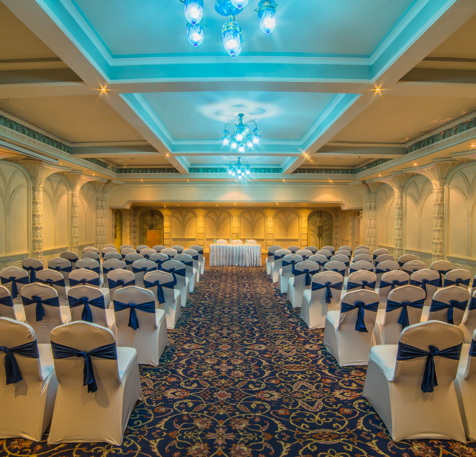 Seating arrangement in Samarkand Hall at Sitara Luxury Hotel