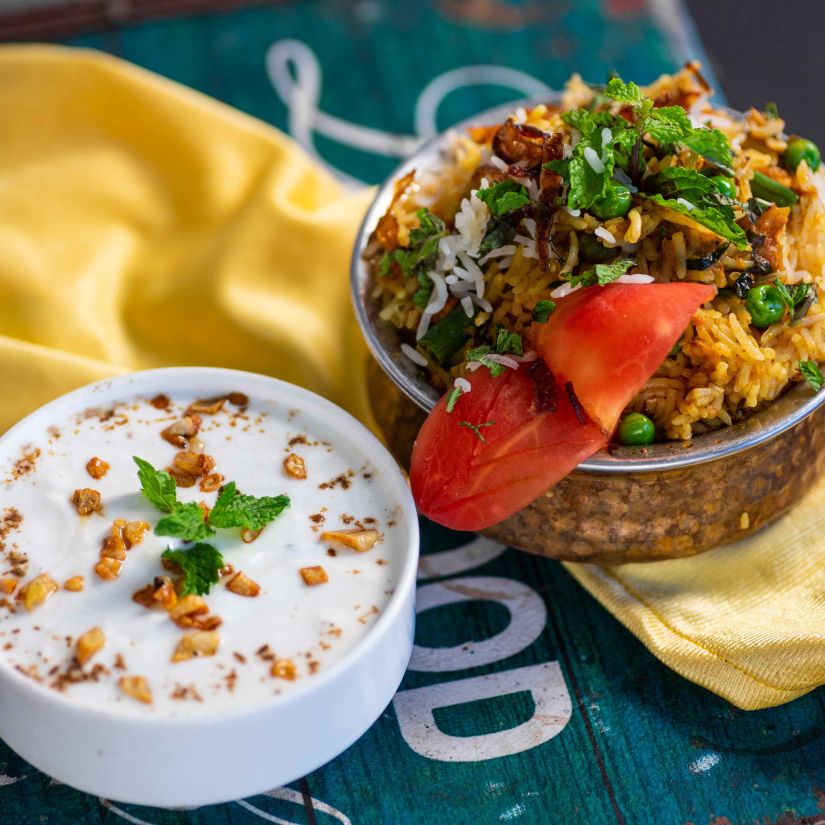 VEG BRIYANI WITH BURANI RAITA-compressed