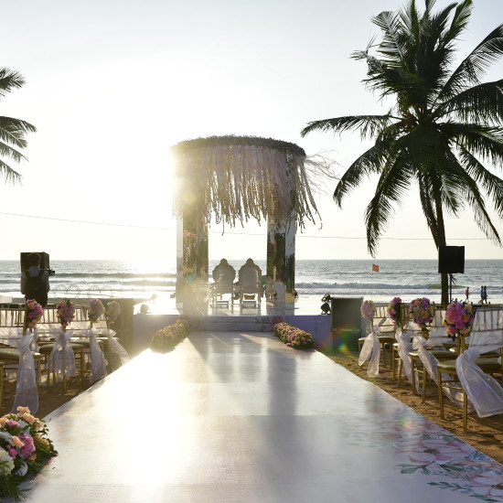 a wedding party arrangement at our beachside wedding in goa