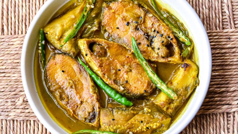 Fish curry in a bowl