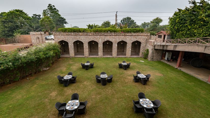 seats arranged at the lawn at The Baagh Ananta Elite resort in Ranthambore