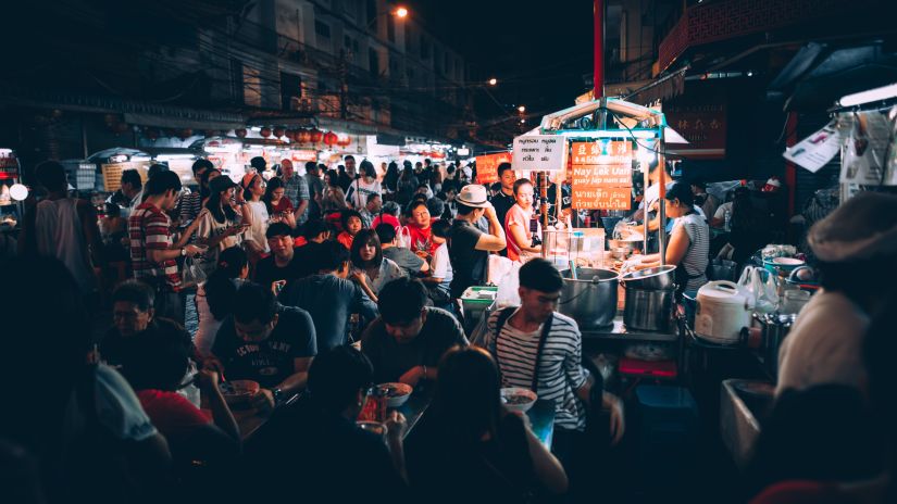 many people in the night market at goa