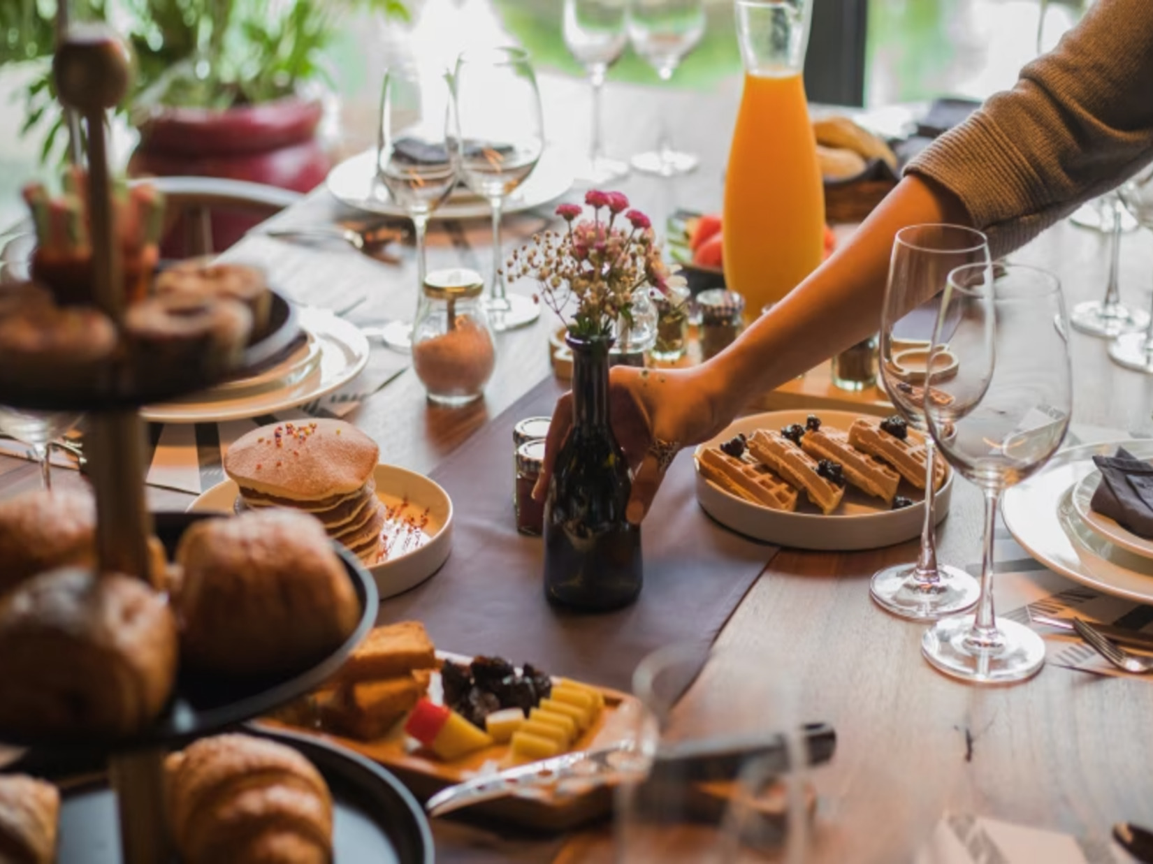 an elaborate brakfast spread on a table