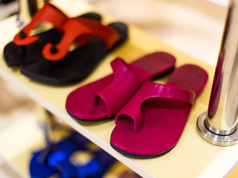 Heritage Village Goa - image of a Magenta coloured footwear displayed in a well-lit room at our boutique store in South Goa