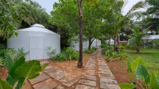 the outside area of the therapeutic pods of Prana Spa in South Goa