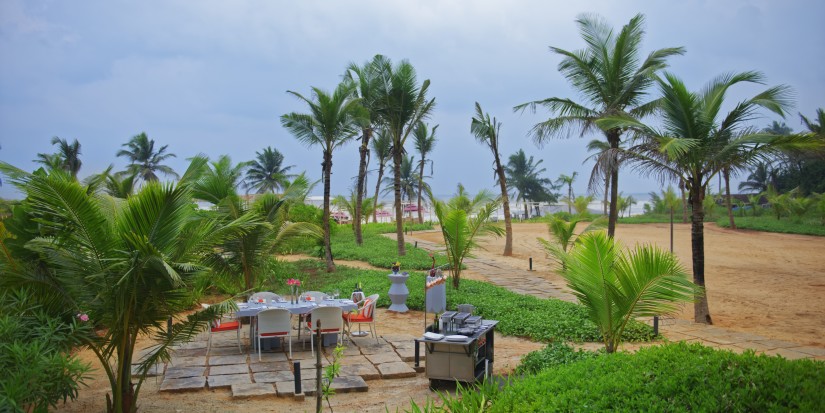 Outdoor dining setup at Azaya Beach Resort in South Goa