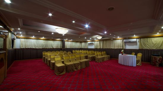 seating arrangements inside the Senate Banquet hall at our hotel in Chennai