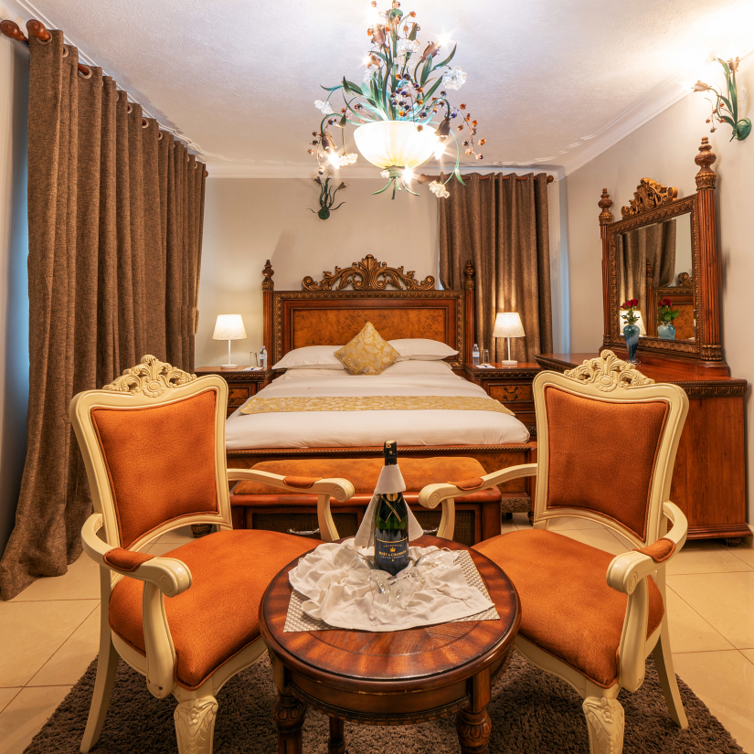 The Bedroom at the Three-Bedroomed Suite looks regal with beautiful furniture