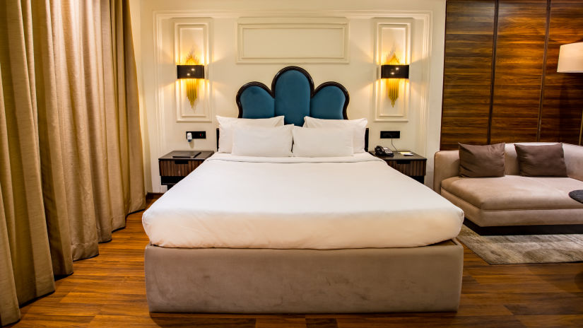 View of the King Size Bed in the Maharaja Villa in The Wedlock Greens Hotel & Resort, Dhanbad