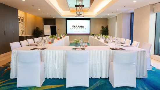 Rectangle seating arrangement with a tv in front during a Conference Corporate Event - Karma Lakelands Gurgaon