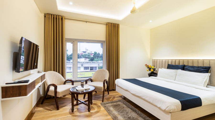 Wide view of Luxury City View Room at Hotel Meghdoot