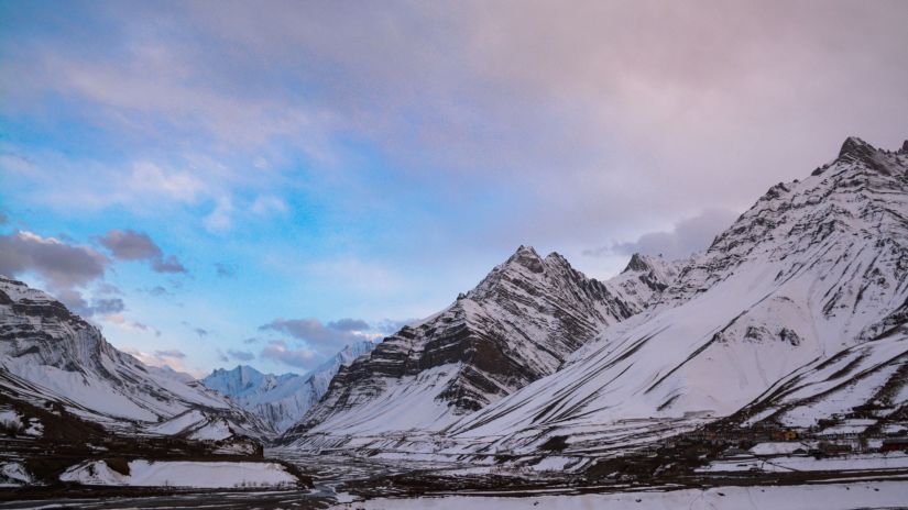 Snow-covered mountains in Spiti Valley