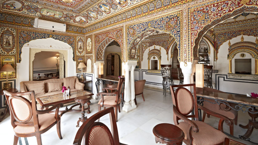 Sileh Khanna Coffee Shop n Bar with chairs and sofa during daytime  - Hotel Castle Mandawa, Jhunjunu