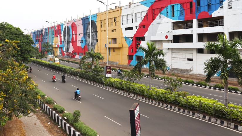 Graffiti on the wall of metro station in Chennai