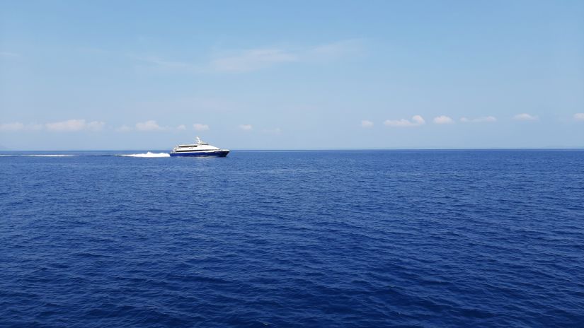 a leisure boat out at sea