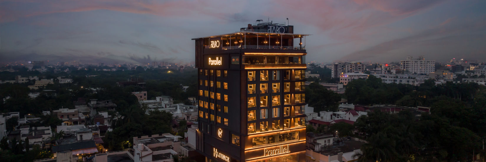Facade of Parallel Hotel in Udaipur in the evening time