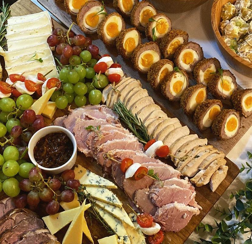 aerial view of many items kept on a table during a buffet