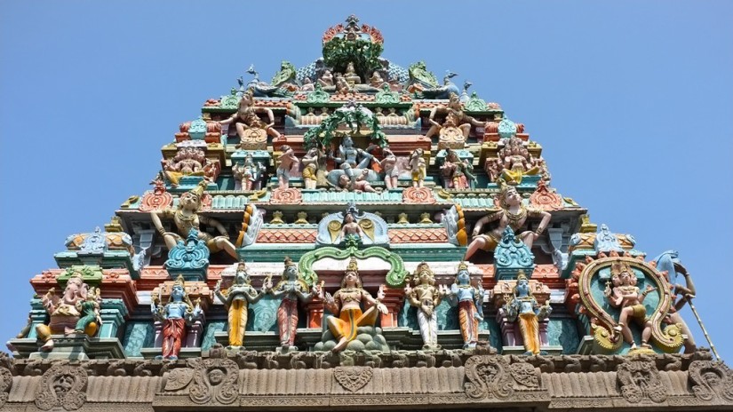 Intricate carvings on outside of temple in Chennai