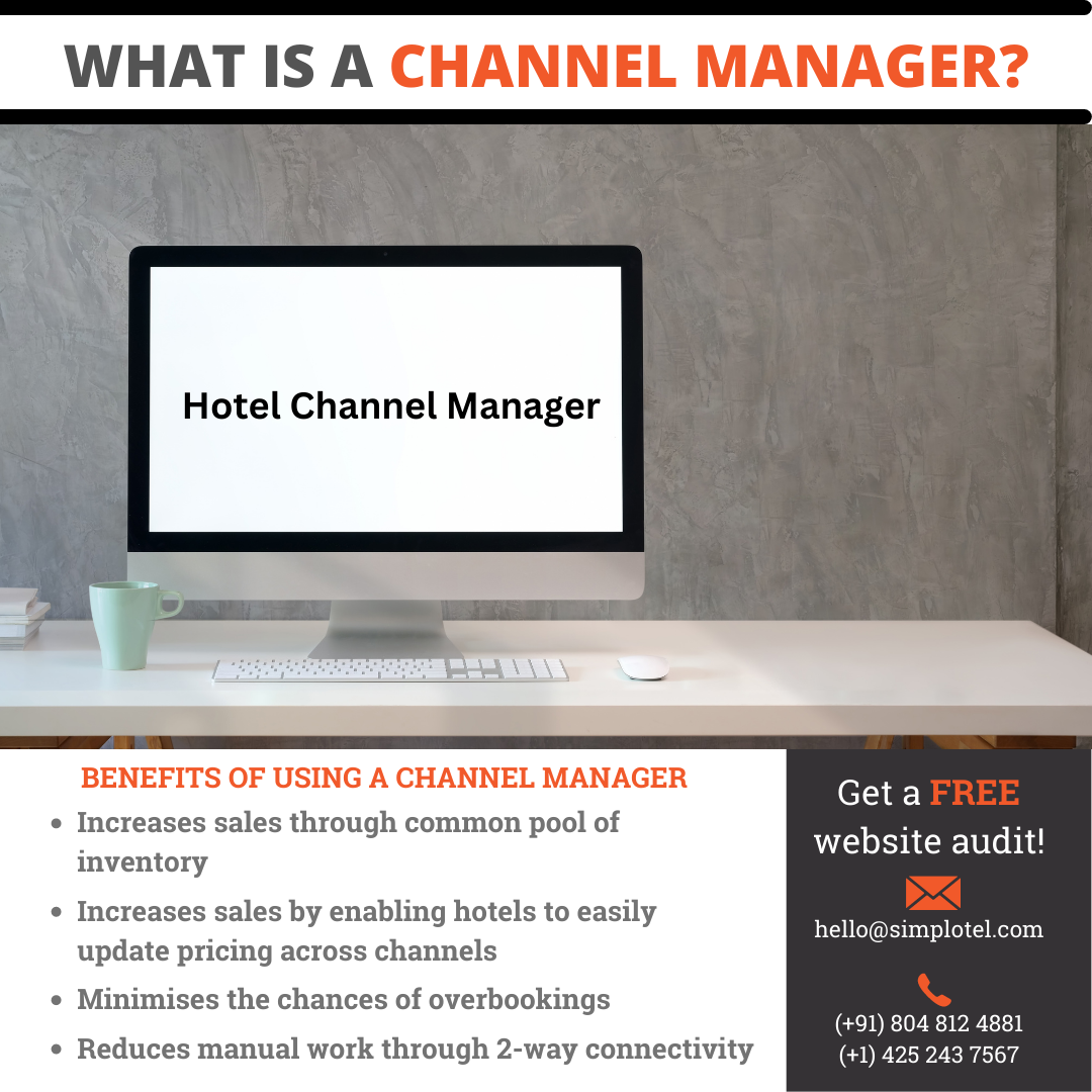 A graphic listing the benefits of a hotel channel manager