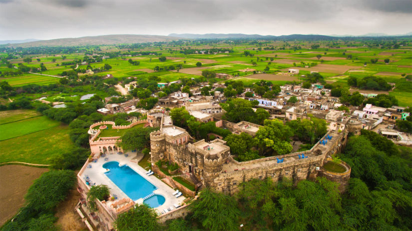 Hill Fort Kesroli 14th Century Alwar - drone shot of the property