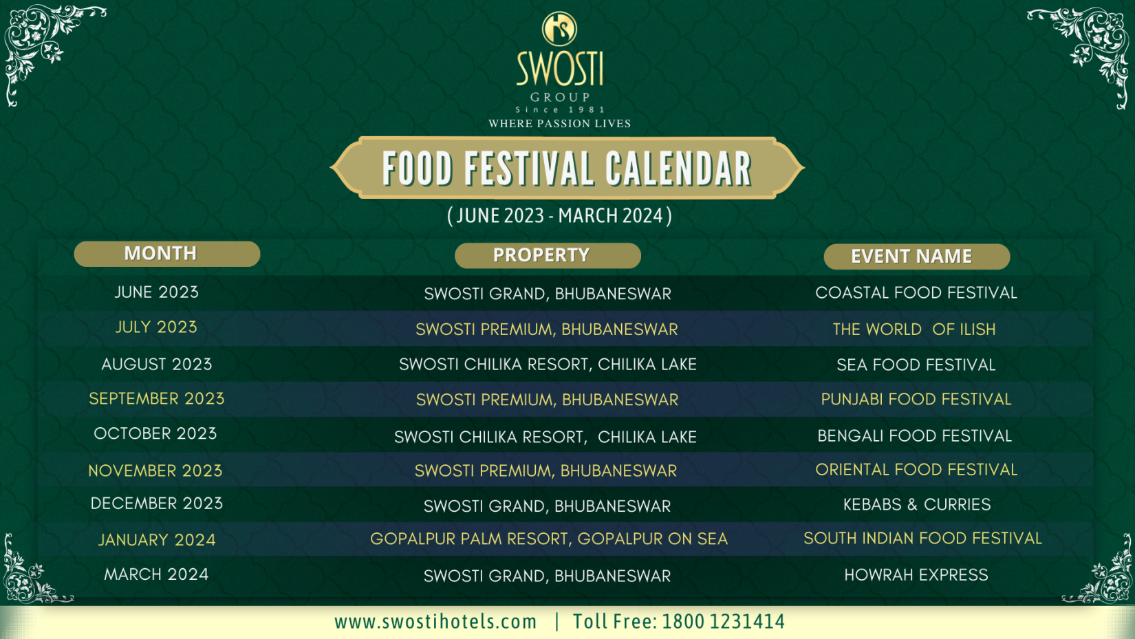 FOOD FESTIVAL CALENDAR