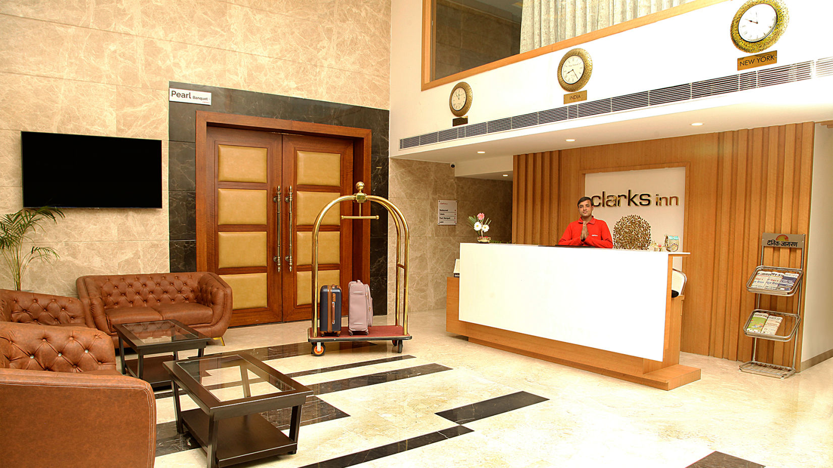 Lobby of our hotel in Aligarh 