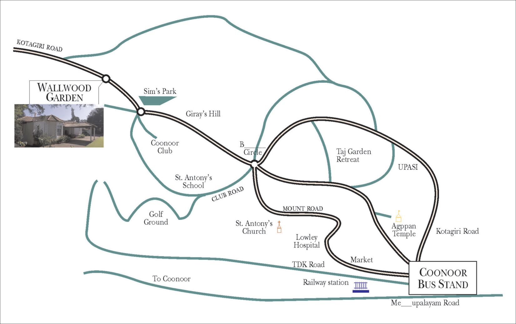 Wallwood Garden - 19th C, Coonoor  Map Coonoor Region