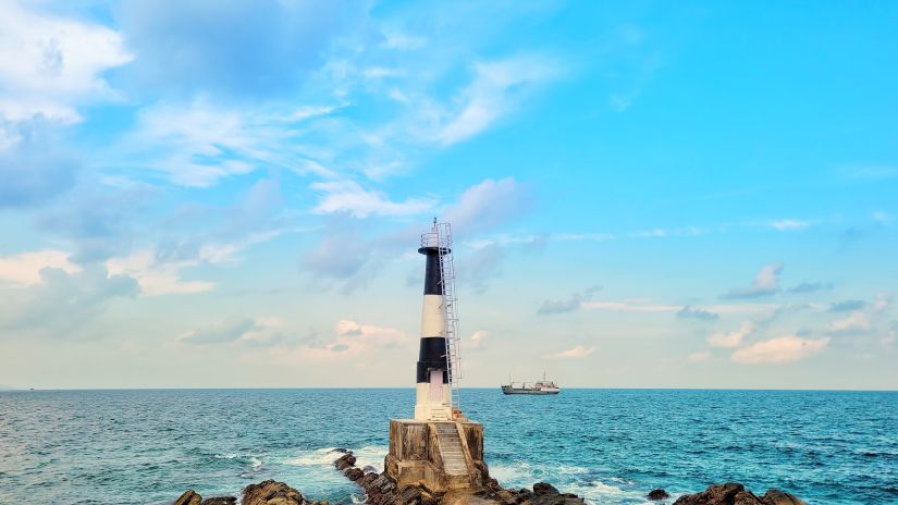 An island with a lighthouse