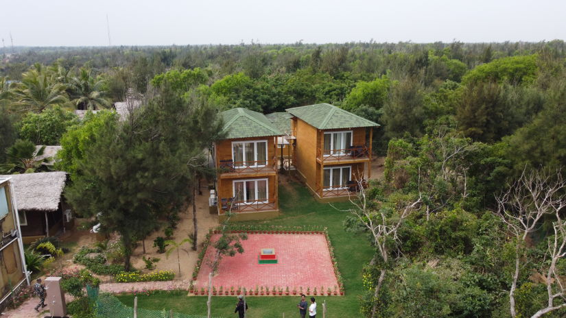 Aerial view of the villa of Louts Eco beach Resort Konark.