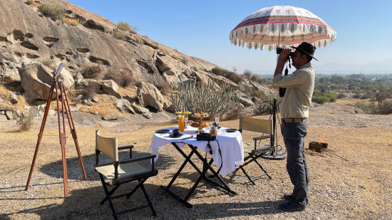 Breakfast while watching wildlife at Brij Pola, Jawai 