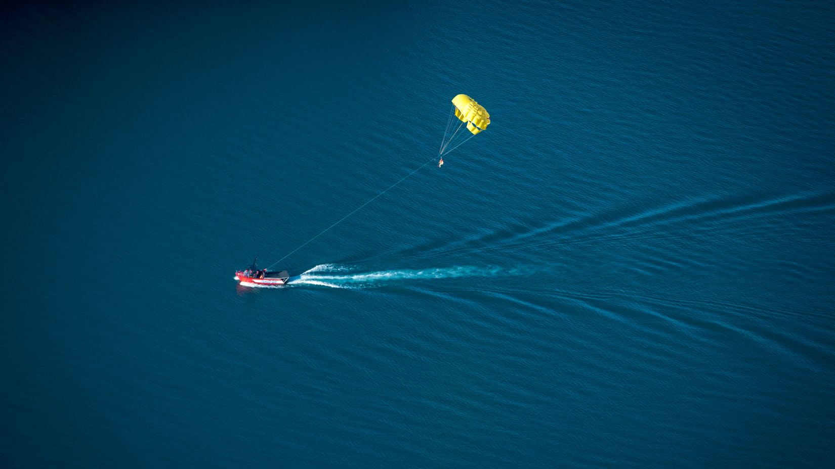 aerial view of a person parasailing