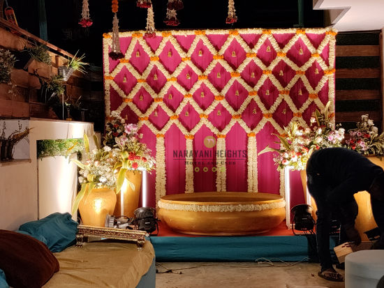 the decor at our mehendi venue at narayani heights