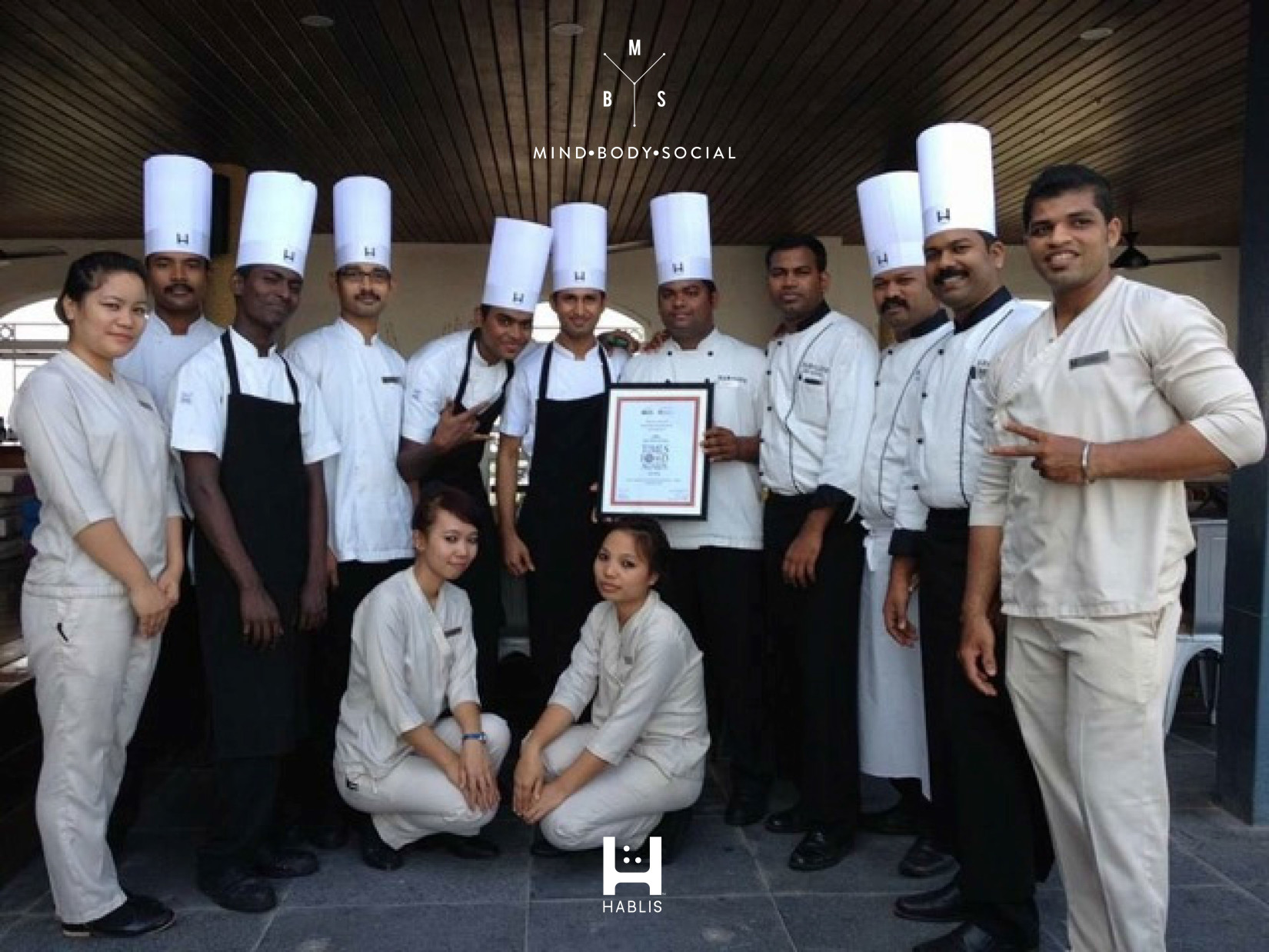 Restaurant staff at Hablis Hotel posing for a picture 