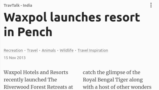 Waxpol launches resort in Pench