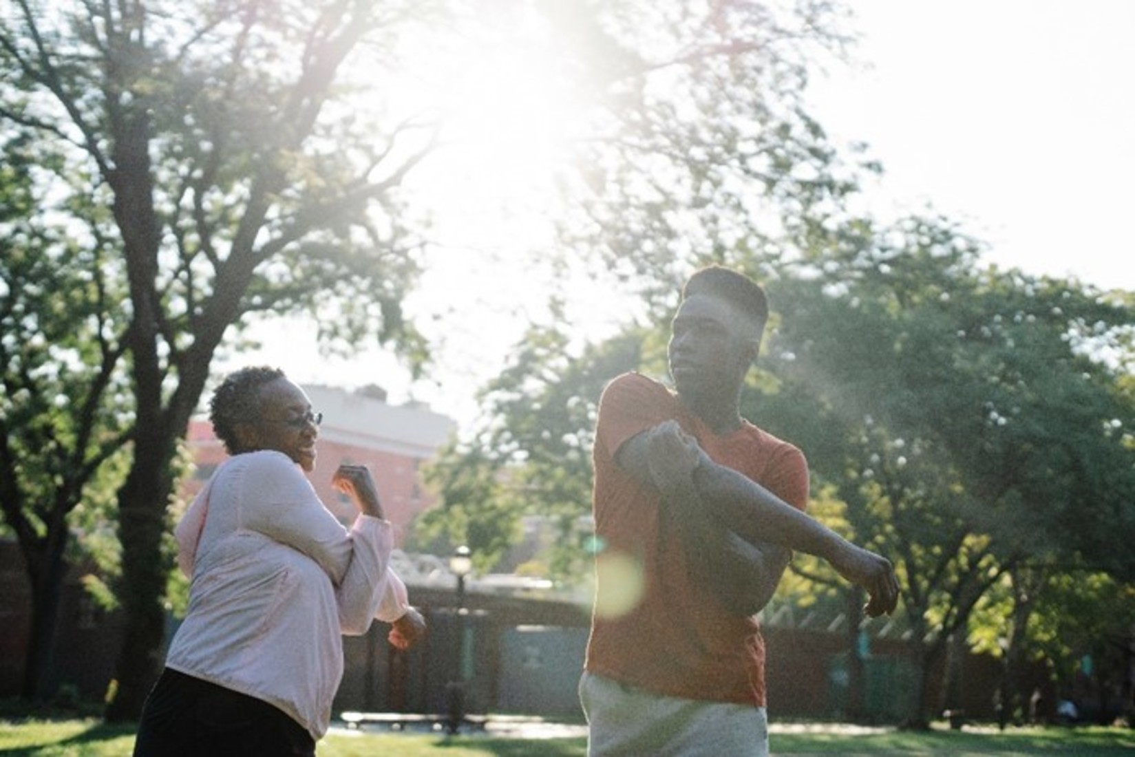 Mom and her son exercising