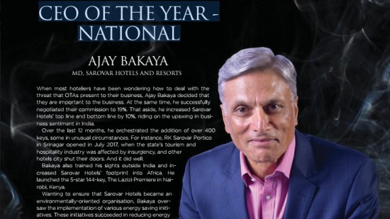 CEO of the Year Ajay Bakaya, Sarovar Hotels, Leading chain of hotels in India