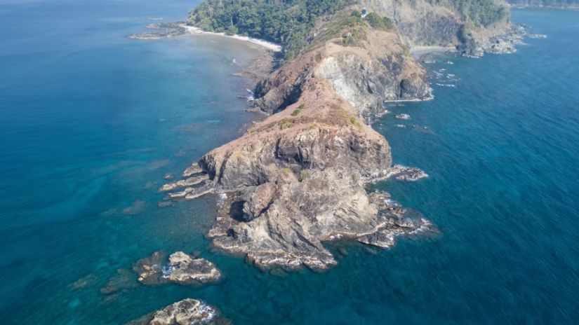 aerial view of rocks on an island