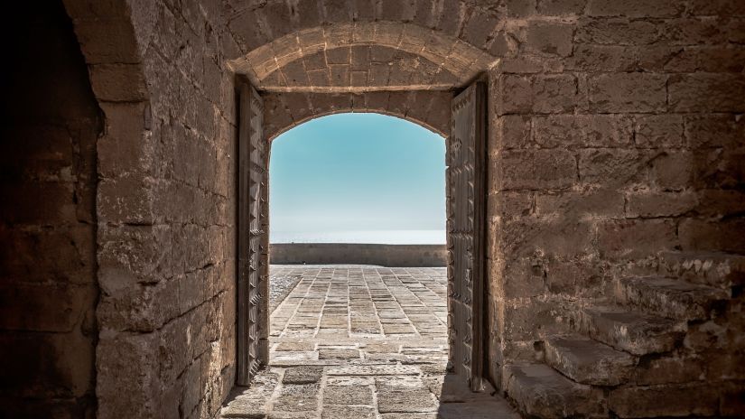 the brick wall interior of a fort