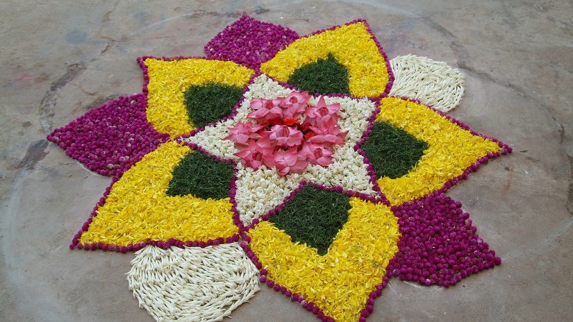 rangoli made with flowers