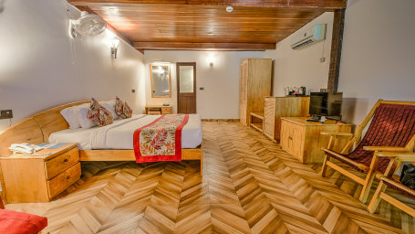 Cosy wooden interior Andaman Villas room at Silver Sand Beach Resort, Havelock