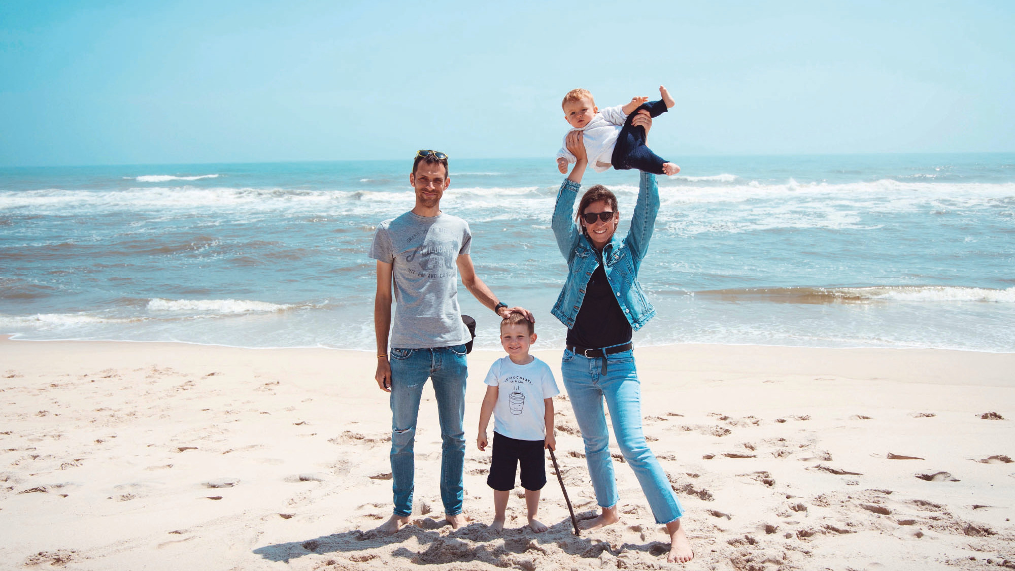 family on beach