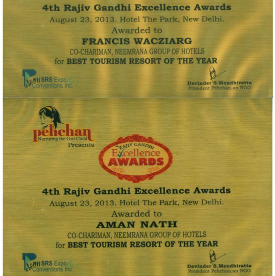 2013 Rajiv Gandhi Best Tourism Awards 2013 Neemrana Hotels-