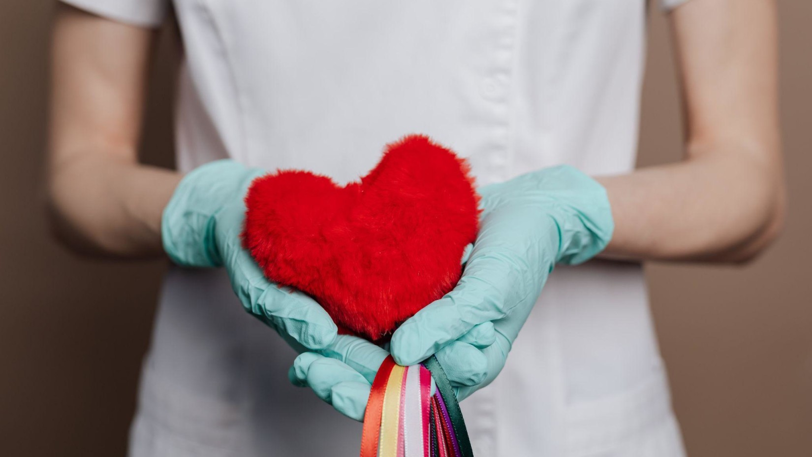 A doctor holding a soft toy of a heart