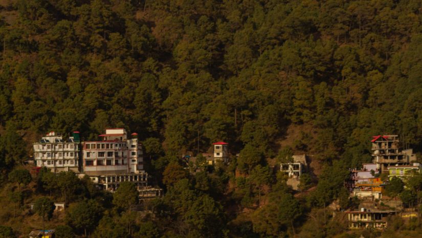 houses dotting the lush hills in Kasauli 