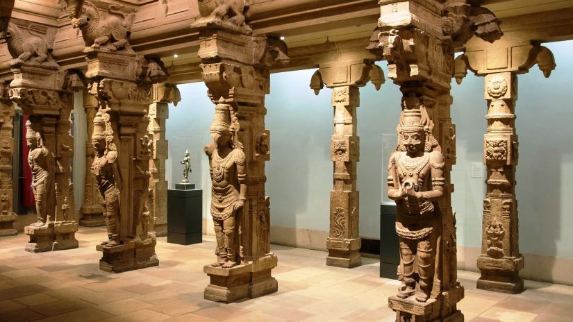 stone sculptures on pillars